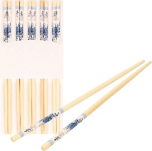 Concord e Sushi eetstokjes 5x setjes bamboe hout blauwe print 24 cm
