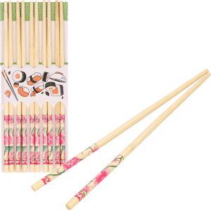 Concord e Sushi eetstokjes 5x setjes bamboe hout roze bloemen print 24 cm