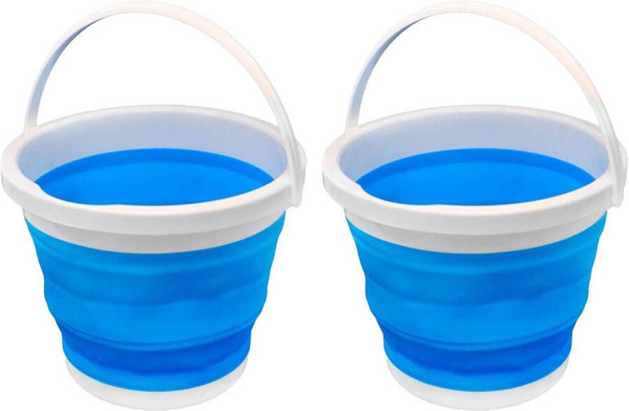 Merkloos Concorde emmer opvouwbaar 2x 5L blauw wit kunststof en rubber Emmers