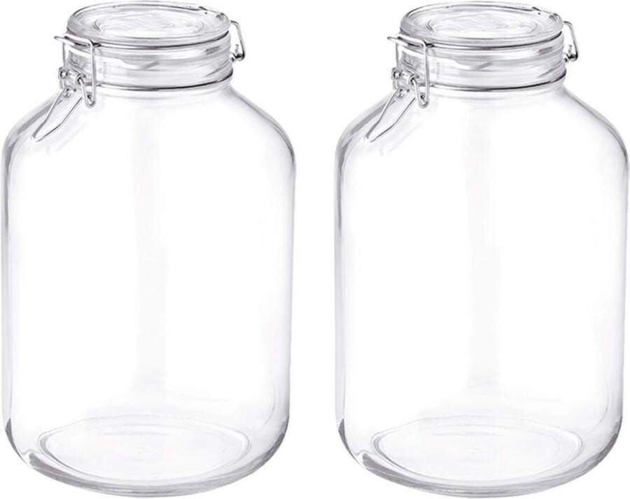 Bormioli Rocco Set van 2x stuks weckpotten inmaakpotten 5 liter met rubberen ring klepdeksel en beugelsluiting Voorraadpotten