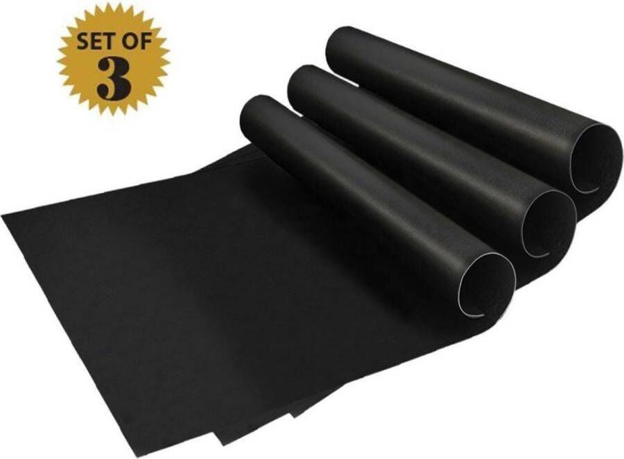 Coninx Barbecue Bakmat Teflon Ovenmat Grill Mat BBQ Mat Herbruikbaar en niet-klevend 3 stuks Vaatwasserbestendig Zwart