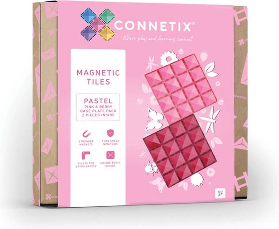 Connetix 2 Pastel Pink Berry basisplaten 30 x 30 cm magnetisch constructiespeelgoed