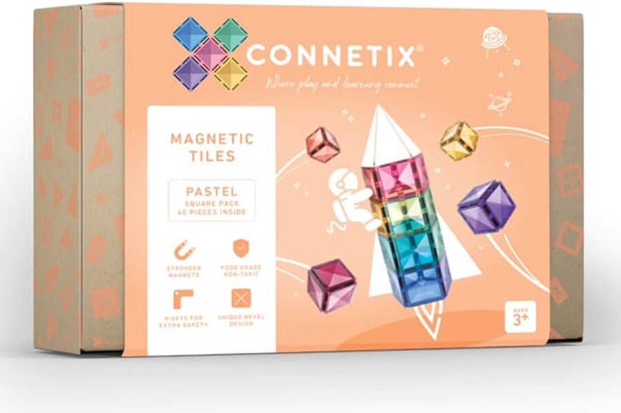 Connetix Magnetisch Tegels Pastel Vierkante Verpakking 40 Stuks