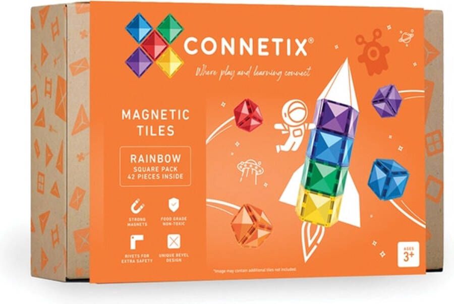 Connetix Magnetisch Tegels Regenboog Vierkante Verpakking 42 Stuks