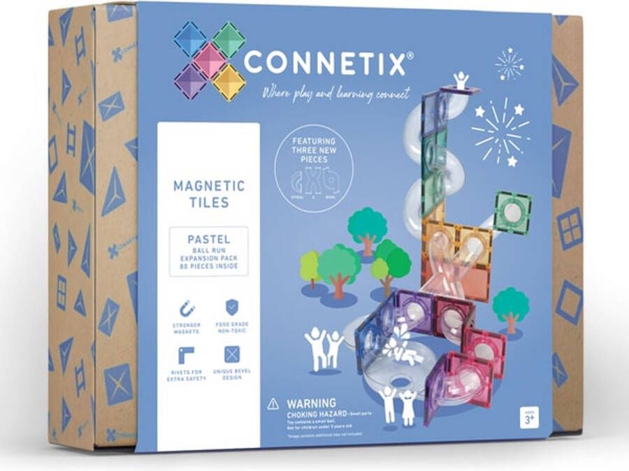 Connetix Tiles Connetix Pastel Ball Run Pack knikkerbaan Uitbreiding 80 stuks magnetisch constructiespeelgoed