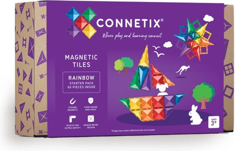 Connetix Tiles Connetix Rainbow Starter Pack 60 pc sensory play open einde speelgoed magneten