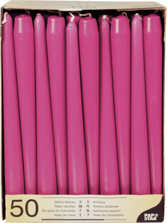Conpax Candles 50x stuks Voordeelverpakking dinerkaarsen fuchsia roze 25 cm 7 branduren