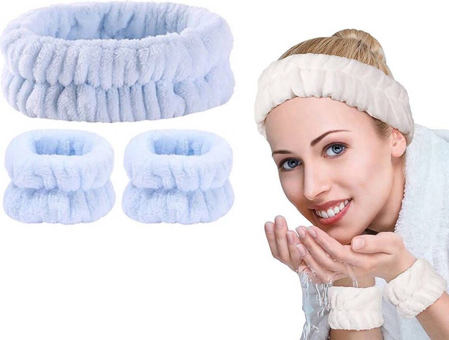 Consumerce 2 Skincare Wasbandjes en Hoofdband Blauw Polsband Polsbandje Polsbandjes Zweetbandjes Festival Voor Volwassenen en Kind Skincare Make Up Scrunchie Scrunchies