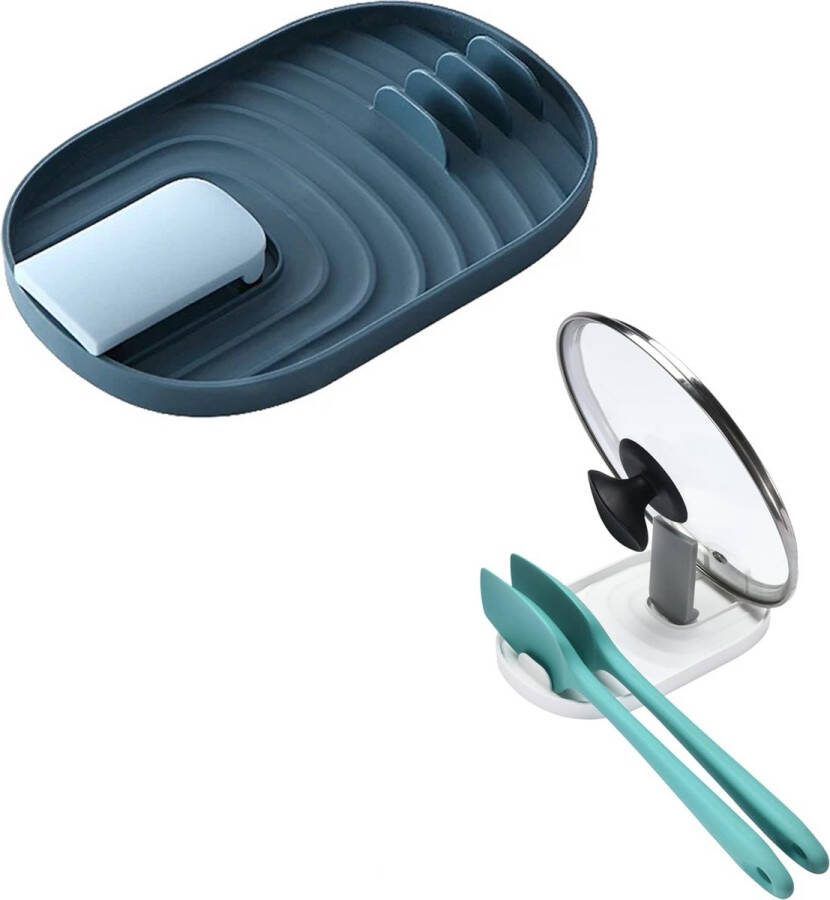 Consumerce Multifunctionele Keukengerei Houder en Pandekselhouder – Blauw Spatelhouder – Pan Deksel – Pannen – Pandeksel – Spatel – Spatelpot Aanrecht – Lepelpot – Lepel – Lepelmat – Lepellegger – Keuken – Keukengerei – Keukengereihouder Pot