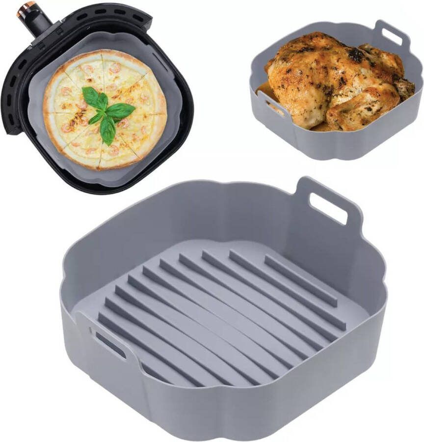 Consumerce Premium Vierkante Siliconen Bakplaat voor AirFryer XL Grijs (18cm) – AirFryer Accesoires – AirFryer Bakjes Siliconen – AirFryer Siliconen Bakje – AirFryer Bakpapier Siliconen – AirFryer Bakpapier XL – AirFryer Bakje AirFryer Bakvorm