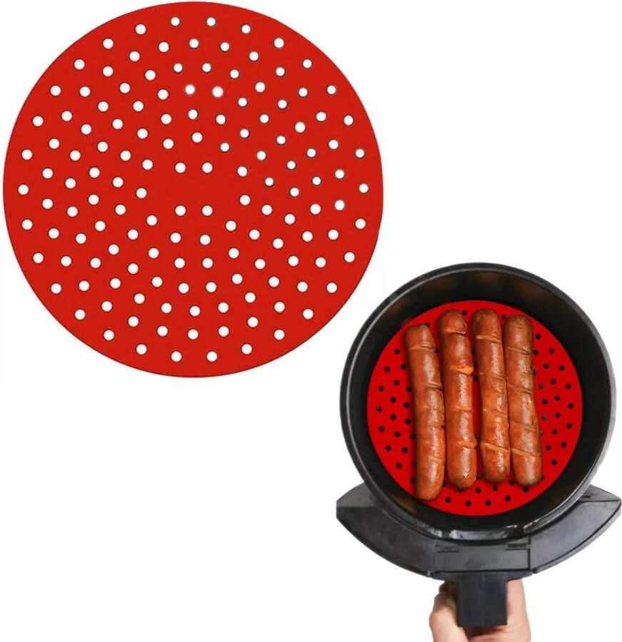 Consumerce Siliconen AirFryer Bakmat Rond 8 Inch (20.3cm) Rood AirFryer Bakje