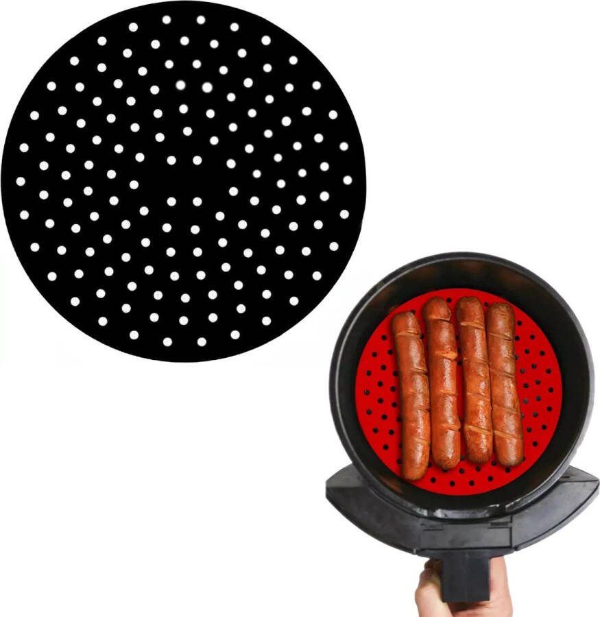 Consumerce Siliconen Airfryer Bakmat – Rond 9 Inch – Zwart – Airfryers – Heteluchtfriteuse – Bakpapier Accessoires – Air Fryer Bakje XL XXL – Heteluchtoven – Hetelucht Oven Bakjes – Friteuse Mandje – Papier