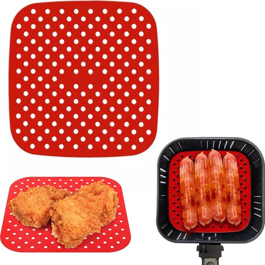 Consumerce Siliconen Airfryer Bakmat – Vierkant 7.5 Inch – Rood – Airfryers – Heteluchtfriteuse – Bakpapier Accessoires – Air Fryer Bakje XL XXL – Heteluchtoven – Hetelucht Oven Bakjes – Friteuse Mandje – Papier