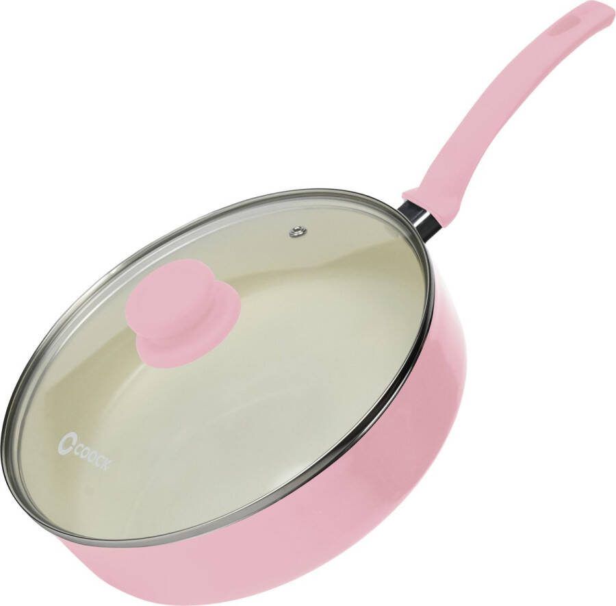 COOCK Hapjespan Inductie 3100ml Speciale Anti-Aanbak Coating Ergonomische Koudgrepen Gerecycled Aluminium Roze Wit Inclusief E-book