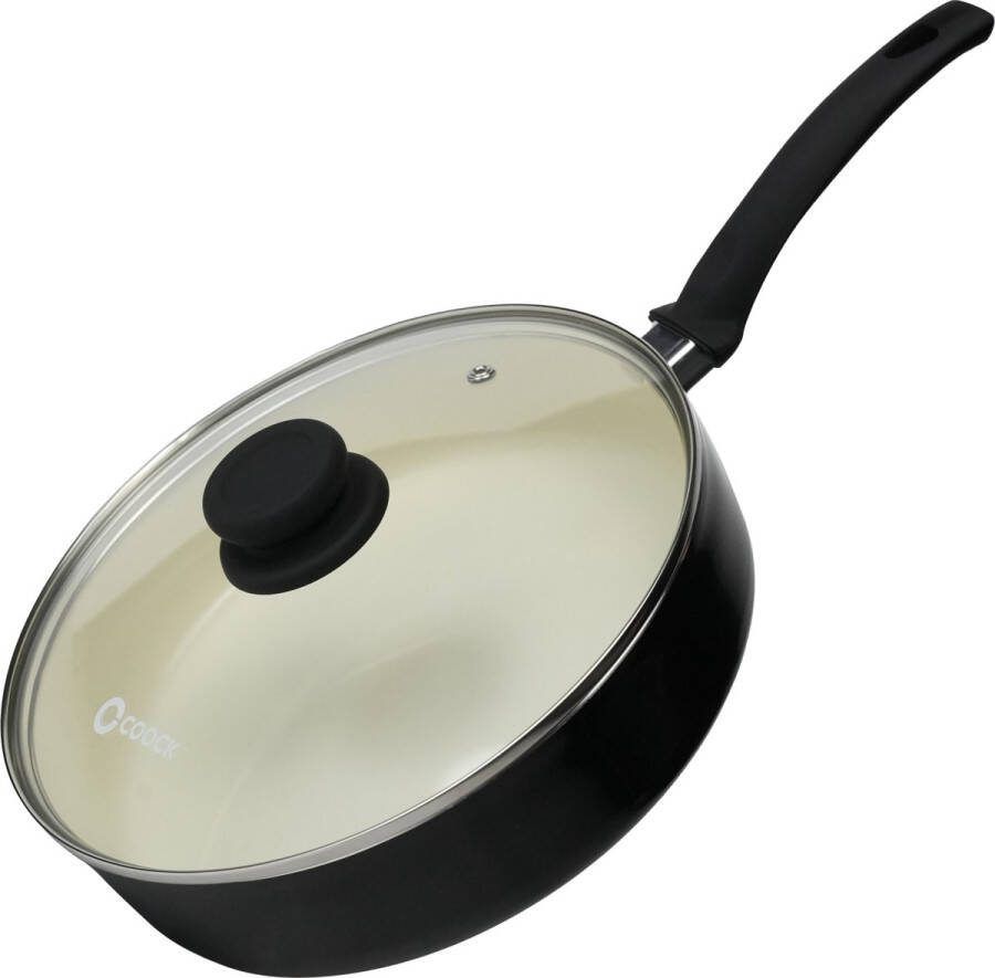 COOCK Hapjespan Inductie 3100ml Speciale Anti-Aanbak Coating Ergonomische Koudgrepen Gerecycled Aluminium Zwart Wit Inclusief E-book