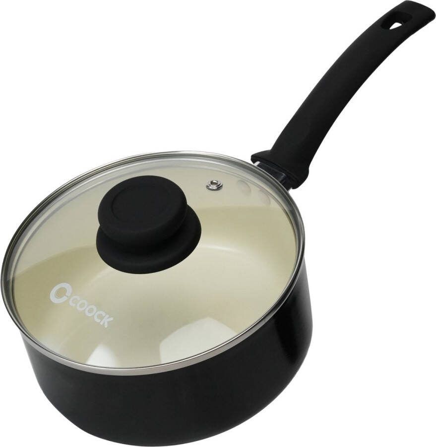 COOCK Steelpan met deksel Inductie 2500ml Speciale Anti-Aanbak Coating Sauspan met Ergonomische Koudgrepen Gerecycled Aluminium Zwart Wit Inclusief E-book