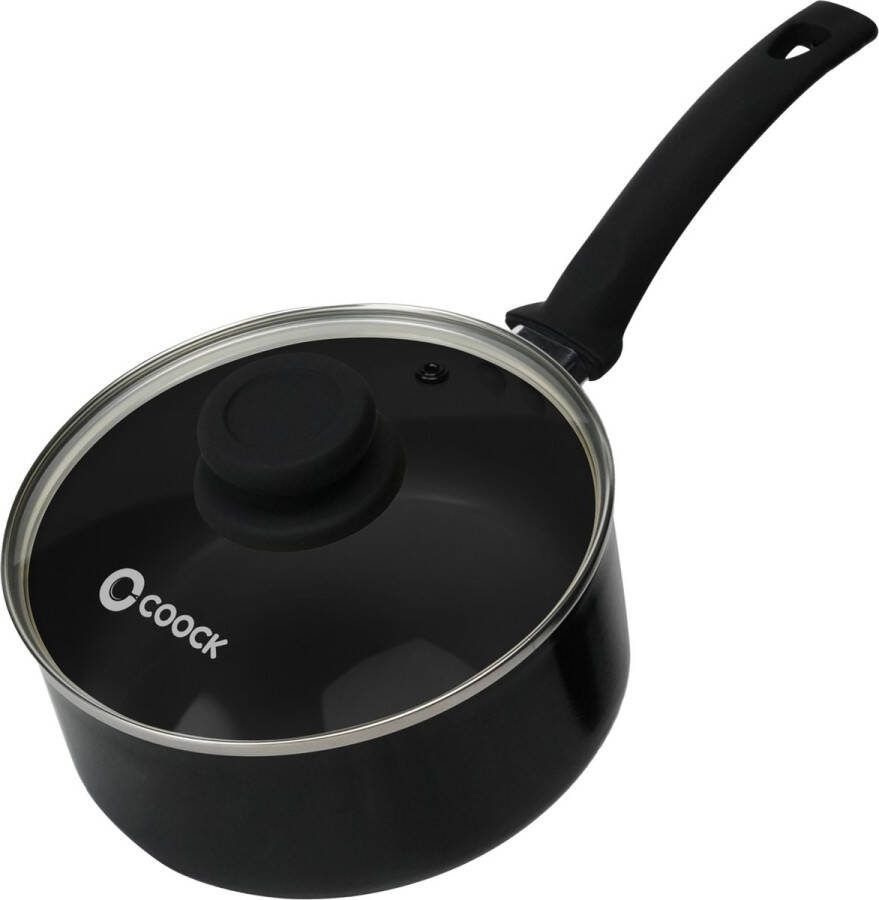 COOCK Steelpan met deksel Inductie 2500ml Speciale Anti-Aanbak Coating Sauspan met Ergonomische Koudgrepen Gerecycled Aluminium Zwart Inclusief E-book