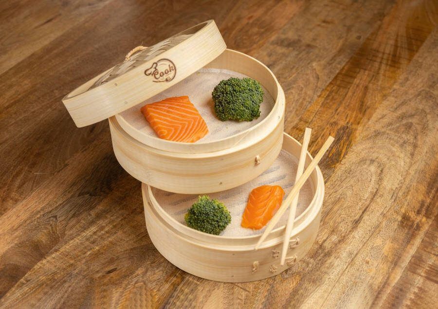 Cook It Yourself Stoommand Bamboe 2-Laags ø 20 cm Inclusief 2 katoenen stoommatjes + gratis E-Book vol recepten! Dim Sum Rijst stoommandje Groente stomen