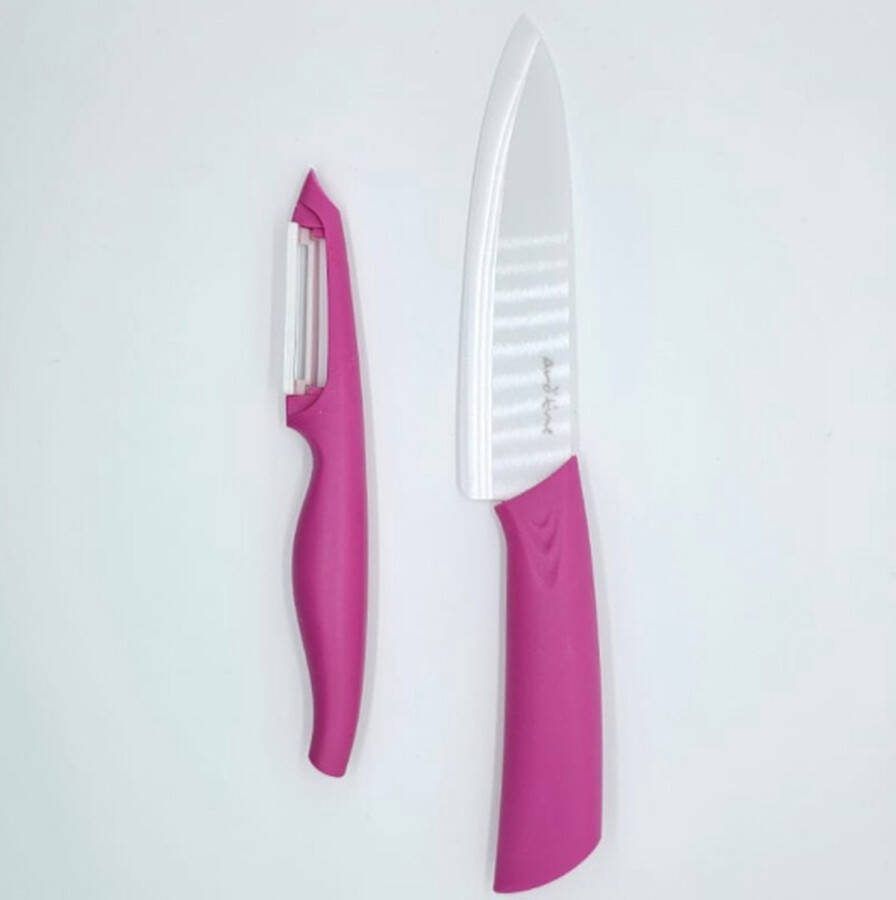 Cooking Color Keramische messenset Mes 15cm + Plantaardige Fruit Peeler Keuken Chef Mes Set Fuchsia LT2CTEP-FU