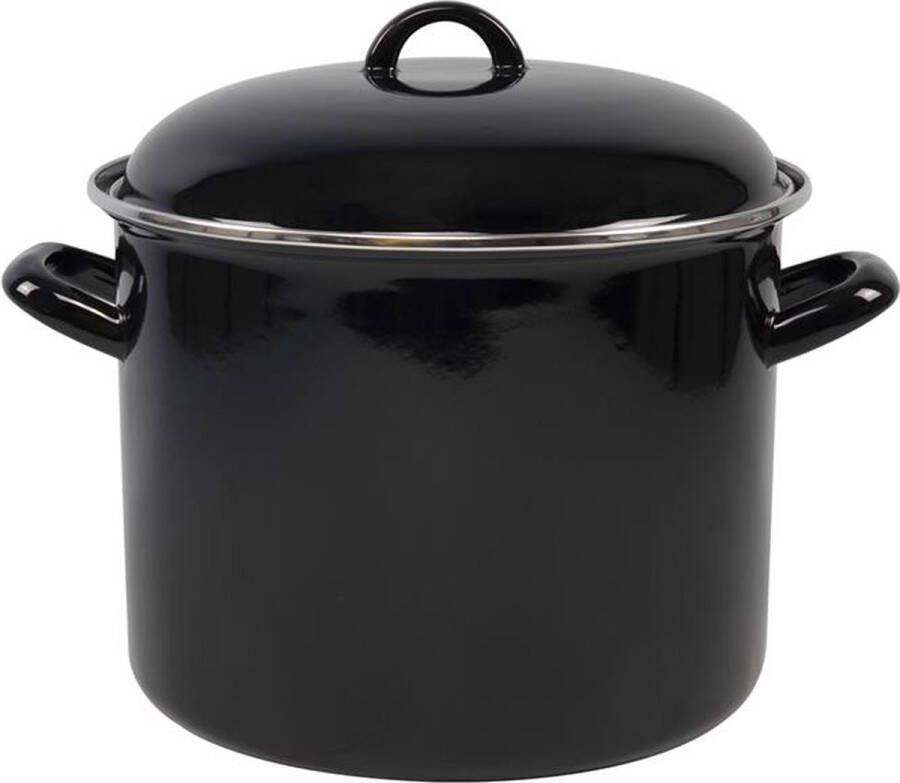 Cooking Svenska living Soeppan met deksel zwart emaille 8L D24 x H21 cm alle warmtebronnen