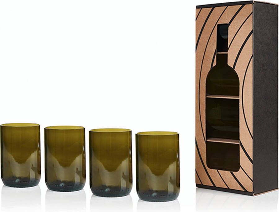 Cookinglife Waterglazen Rebottled Bruin 330 ml 4 stuks gemaakt van gerecyclede wijnflessen
