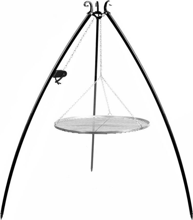 CooKking Driepoot 200 cm met Katrol met RVS Grillrooster -70 cm Hoge Kwaliteit Staal Handgemaakt in Europa