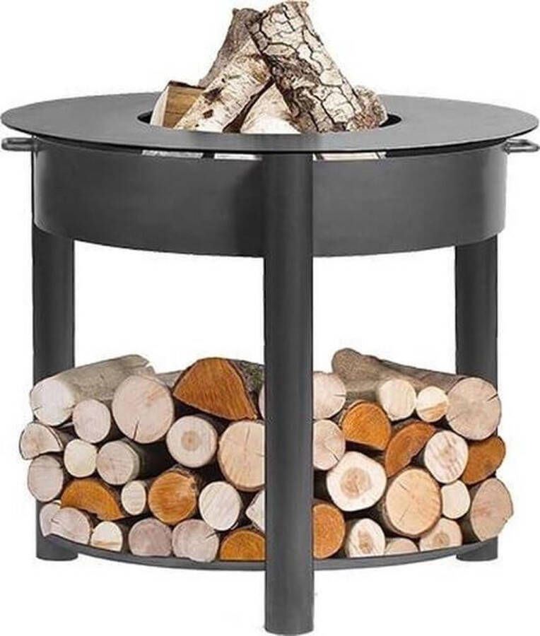 CooKking Vuurschaal Montana 80 cm 60 cm Ingebouwde houtopslag Staal Zwart- Vuurkorf Vuurschaal BBQ Vuurschaal voor buiten Terraskachel Tuinkachel