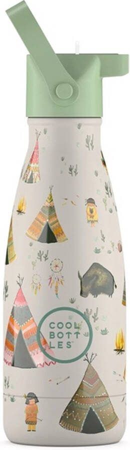 Cool Bottles Indian Tribe 260ml Luxe drinkfles met rietje Schoolbeker kinderen Schoolfles RoestvrijStaal HandwasAlleen StijlvolDesign Kindvriendelijk