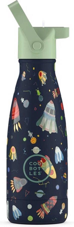 Cool Bottles Space Rockets 260ml Luxe drinkfles met rietje Schoolbeker kinderen Schoolfles RoestvrijStaal HandwasAlleen StijlvolDesign Kindvriendelijk