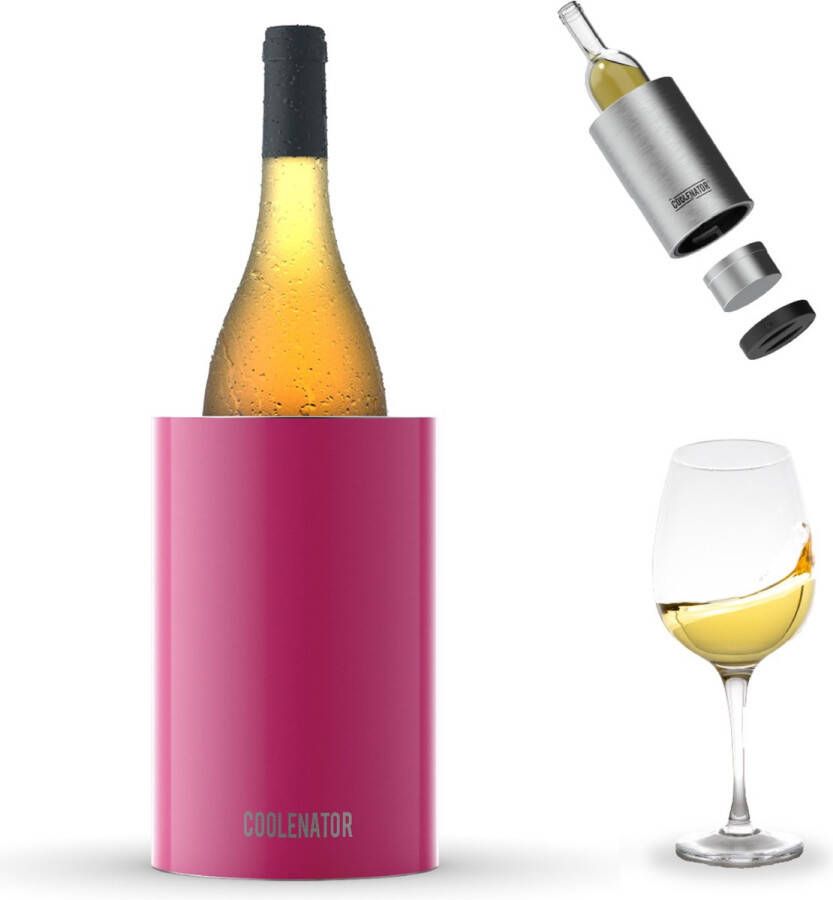Coolenator Wijnkoeler – Champagnekoeler – Flessenkoeler met Uniek Uitneembaar Vrieselement – Hoogwaardig Aluminium – Barbie Pink