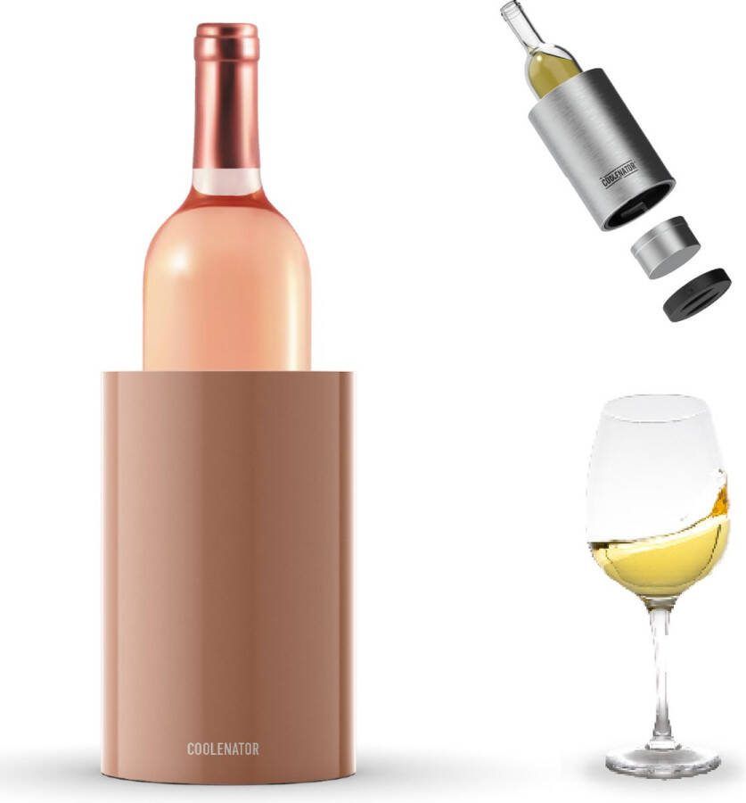 Coolenator Wijnkoeler – Champagnekoeler – Flessenkoeler met Uniek Uitneembaar Vrieselement – Hoogwaardig Aluminium – Honey Brown