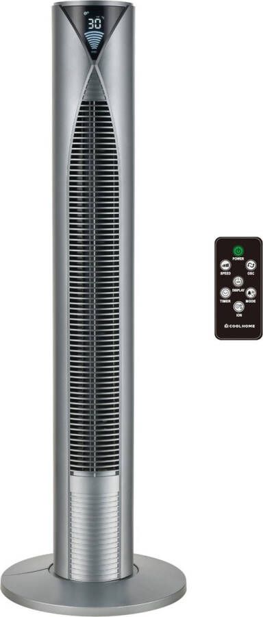 CoolHome CF2206 Torenventilator met afstandsbediening Ventilator staand met Luchtreiniger 96 CM Dimbaar LED scherm Cool grey