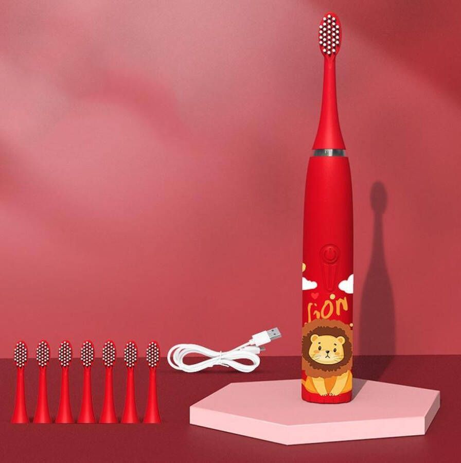 CoolHome Sonic Leeuwtje Elektrische Tandenborstel geschikt voor Peuters en Kinderen Kindertandenborstel Rood