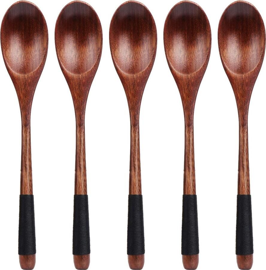 Coolty 5 stuks milieuvriendelijke houten lepels houten soeplepels 22 5 x 4 cm Japans Koreaanse stijl houten rijsteetlepels (5 stuks)