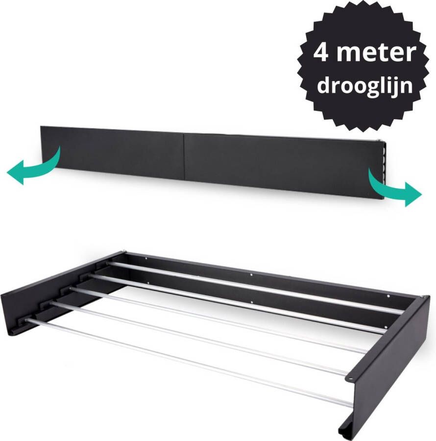 Coopley Premium Edition Wanddroogrek Wasrek Droogrek Inklapbaar Wanddroogrek Inklapbaar Droogrek Hangend Wasrek Hangend 80 CM 4M Drooglijn Zwart