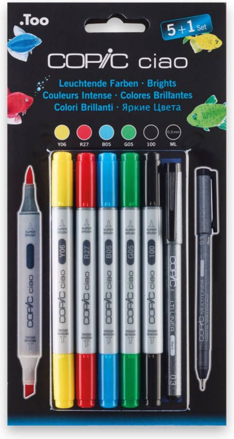 Copic Marker ciao 5+1 Set Heldere Kleuren Markers Set 6 Stuks Professionele Markers voor Tekenen En Ontwerpen Stiften Op Alcoholbasis