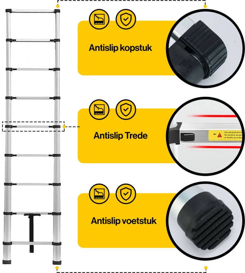 Corbeta telescoop ladder Uitschuifbare ladder voor binnen en buiten Verstelbare ladder makkelijk op te bergen Multifunctionele ladder 3 6 M Opvouwbare ladder Antislip Hoogteverstelbare ladder automatische vergrendeling