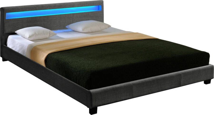 Corium Houten bed stof LED-verlichting bedbodem 180x200 donkergrijs