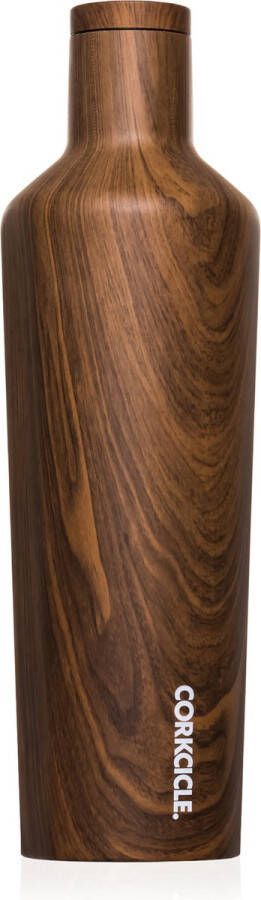 Corkcicle Canteen 750ml- Walnut Wood- 25oz. Waterfles en Thermosfles 3wandig 25uur koud en 12uur warm BPA vrij grote opening voor ijsklontjes