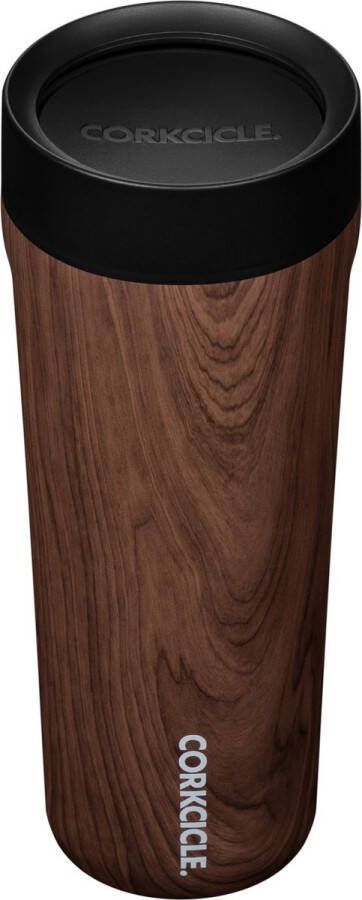 Corkcicle Commuter Cup 500ml- Walnut Wood- Thermosfles- Travel mug- Koffiebeker- Spill proof- RVS- 18 uur koud- 5 uur heet