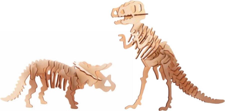 Cornelissen 3D puzzel set dino's T-Rex en Triceratops hout 23 cm
