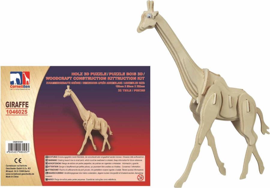 Cornelissen Houten dieren 3D puzzel giraffe Speelgoed bouwpakket 19 5 x 6 x 25 5 cm