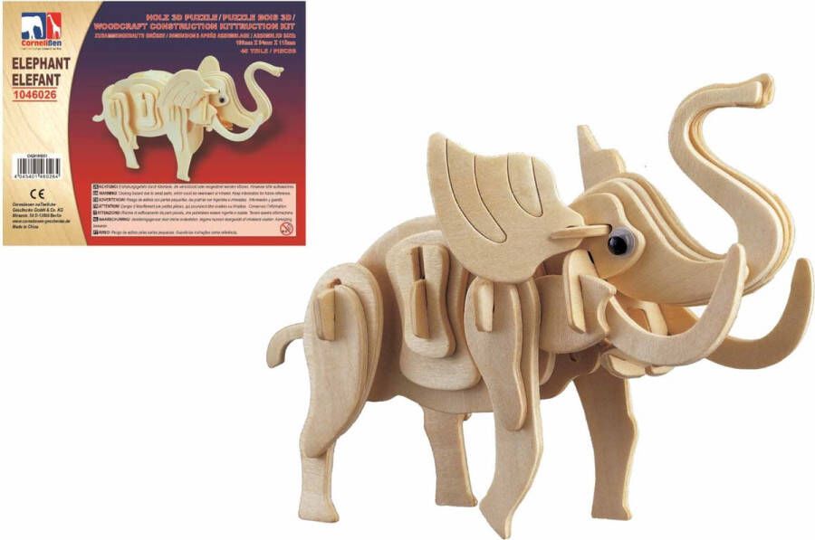 Cornelissen Houten dieren 3D puzzel olifant Speelgoed bouwpakket 20 x 8 4 x 11 5 cm