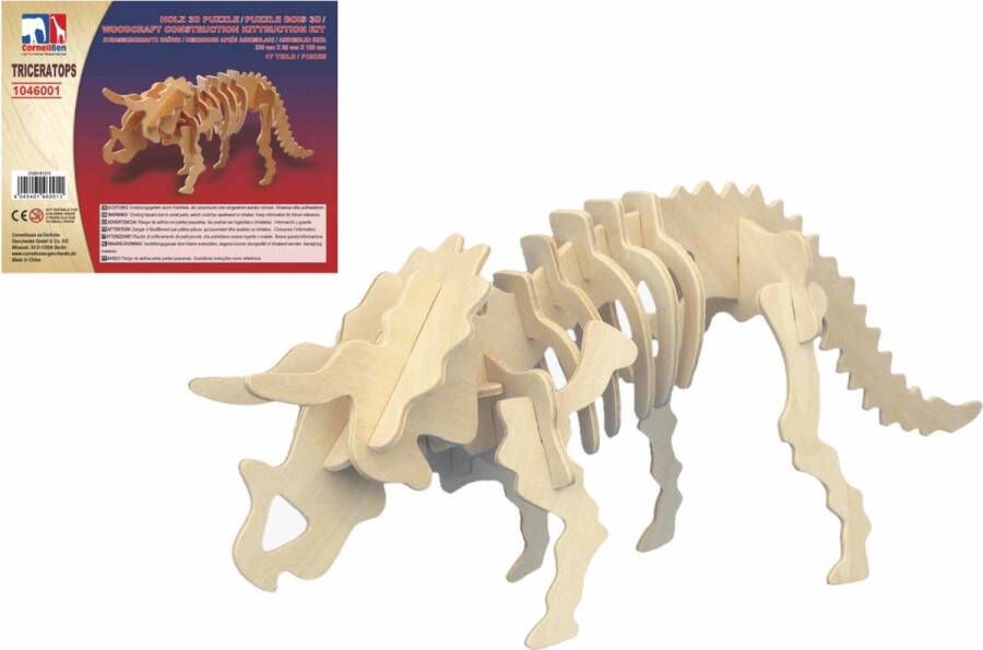 Cornelissen Houten dieren 3D puzzel Triceratops dinosaurus vogel Speelgoed bouwpakket 32 x 8 5 x 12 cm