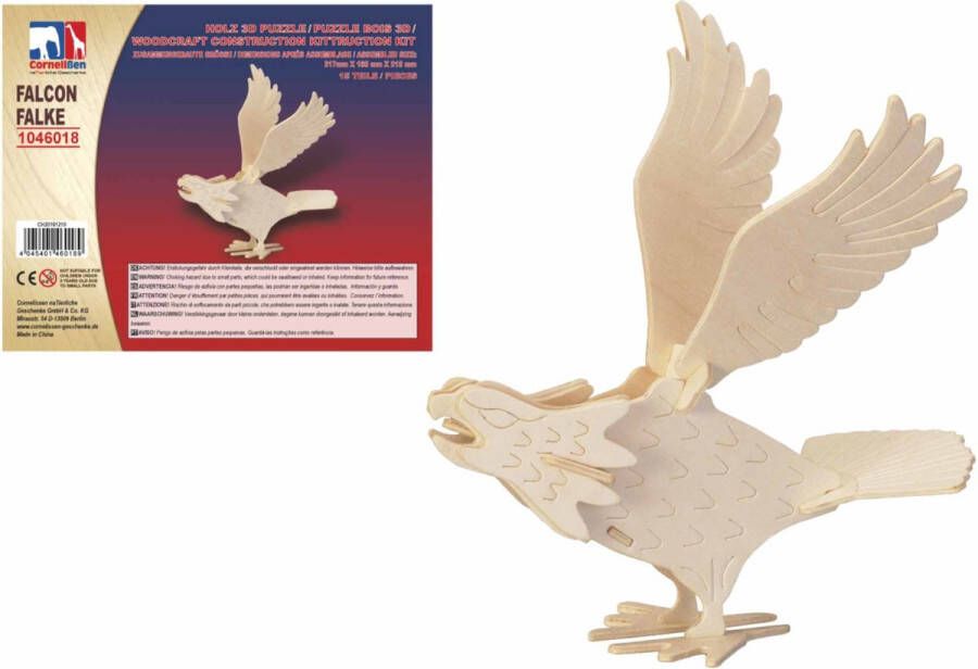 Cornelissen Houten dieren 3D puzzel valk vogel Speelgoed bouwpakket 21 7 x 18 5 x 21 5 cm