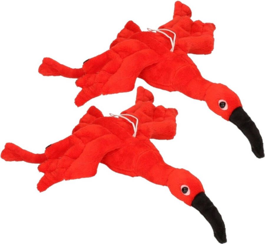 Merkloos Set van 2x stuks pluche rode Ibis vogel knuffel 34 cm Vogel knuffels