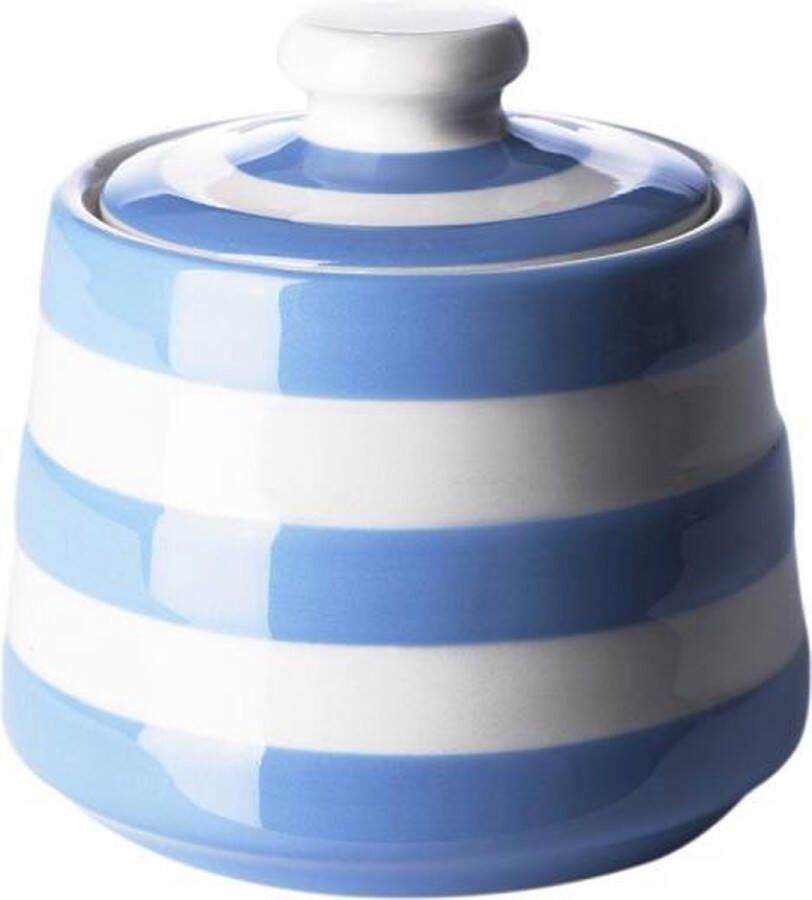 Cornishware Blue Covered Sugar Bowl suikerpot met deksel 10x10 cm Cornishblue blauw wit gestreept vaatwasserbestendig