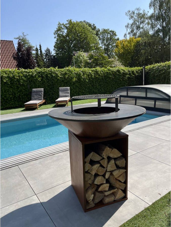 Cortenstore.nl Cortenstaal BBQ Plancha vuurschaal diameter 100cm bakplaat