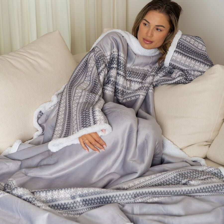 Cosas Snuggie Fleece Deken met Mouwen Hoodie Deken met Mouwen Snuggle Hoodie Blanket Snuggle Snuggie Hoodie Huggle Hoodie Snuggie Deken Plaid met Mouwen TV Deken Dames en Heren Volwassenen 180x130 cm Print Grijs
