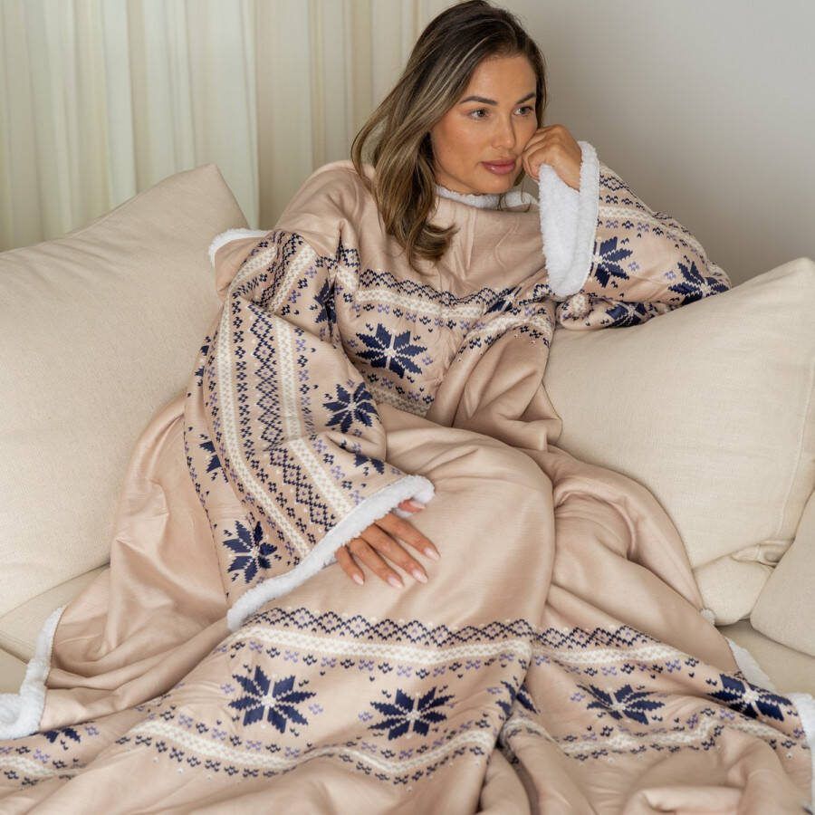 Cosas Snuggie Fleece Deken met Mouwen Hoodie Deken met Mouwen Snuggle Hoodie Blanket Snuggle Snuggie Hoodie Snuggie Deken Plaid met Mouwen TV Deken Dames en Heren Volwassenen 180x130 cm Print Beige